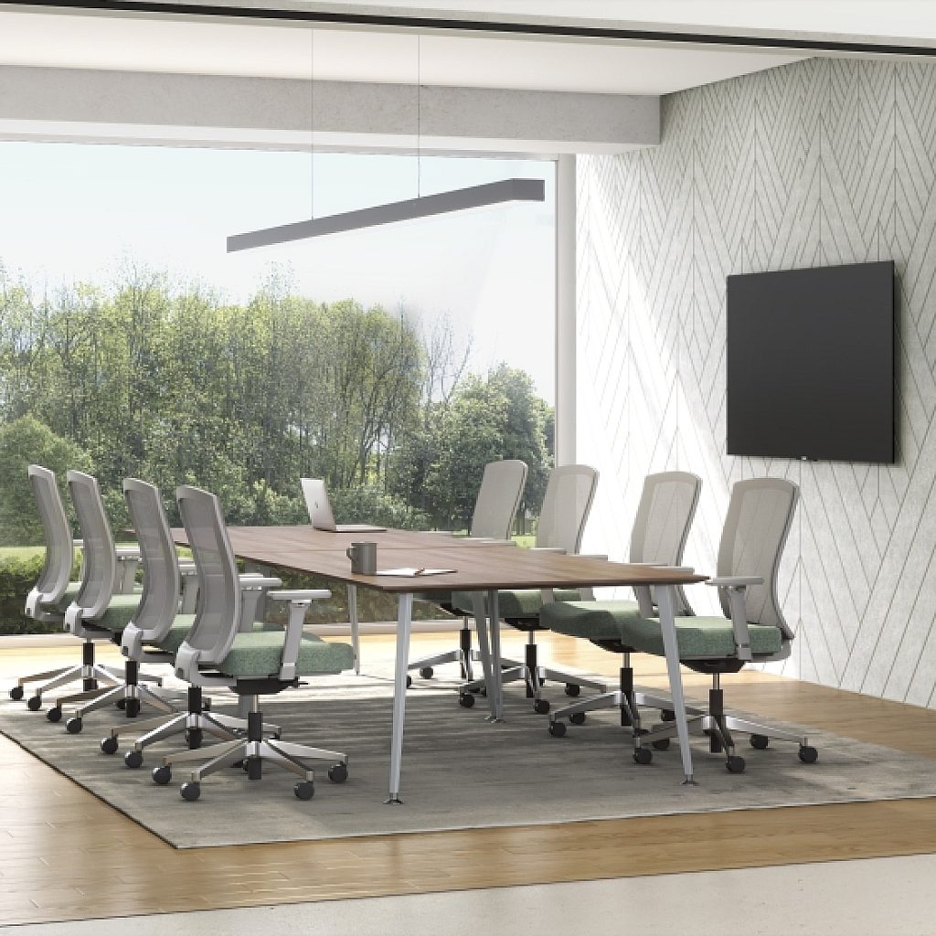 AIS day to day casual meeting space with tapered leg table and natick seating md