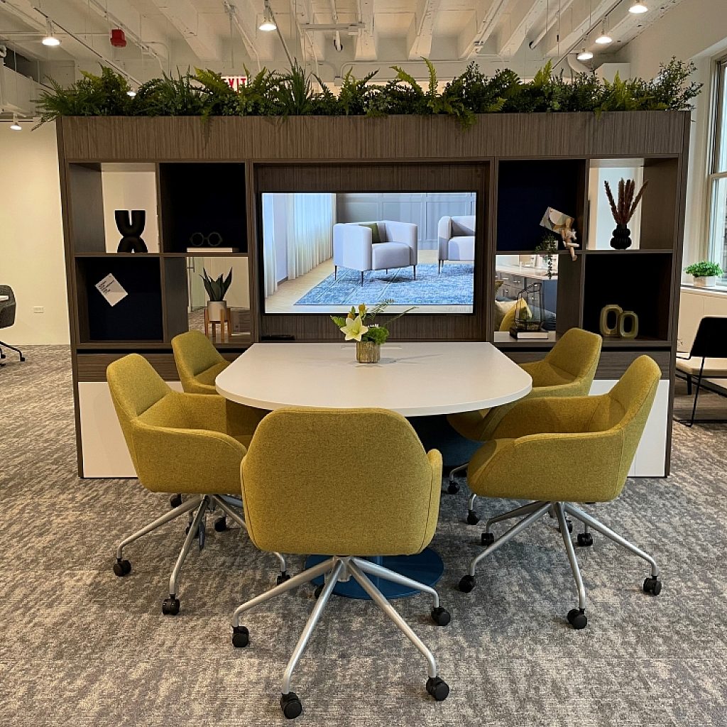 AIS neocon 2024 community workwall with day to day collaborative table and juggle seating md