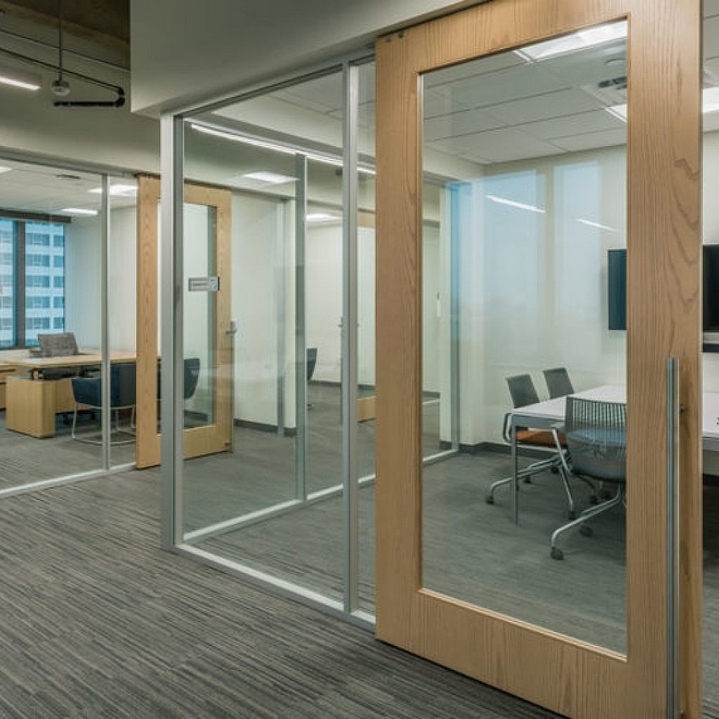 Workplace Furniture Flex Series Glass Offices Wood Frame Sliding Doors