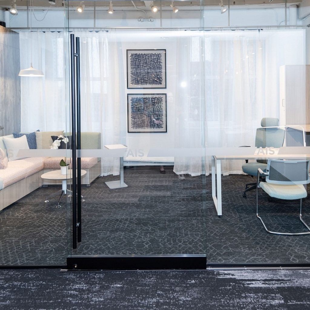 White L shape neocon 2021 calibrate casegoods private office with l shelves o leg run off and lb lounge md